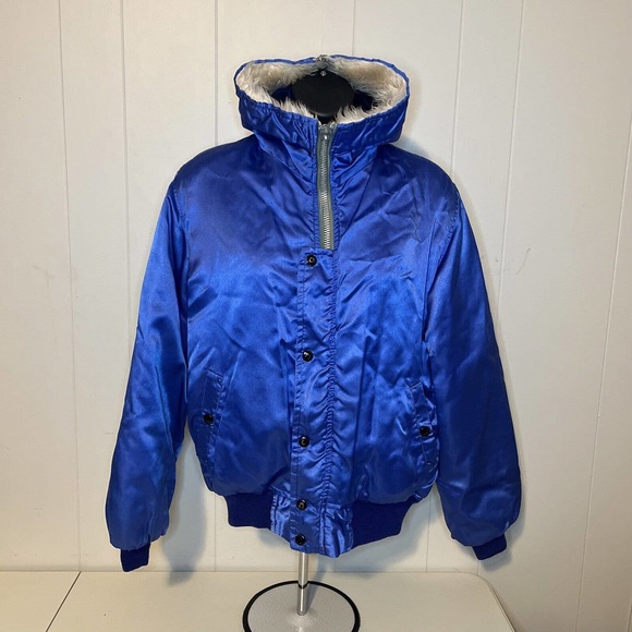 Vintage Korea Satin Jacket Embroidered Eagle Osan Blue size Large - Picture 2 of 6